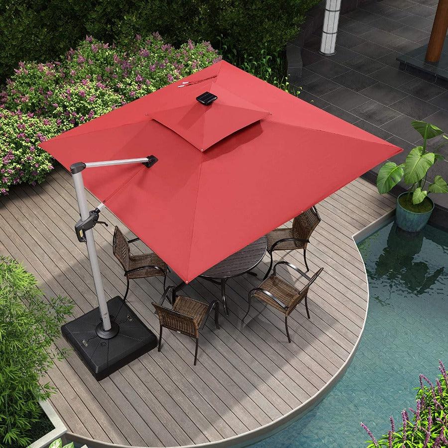 PURPLE LEAF Large Solar Yard Umbrellas Double Top Square Patio Umbrella with Lights