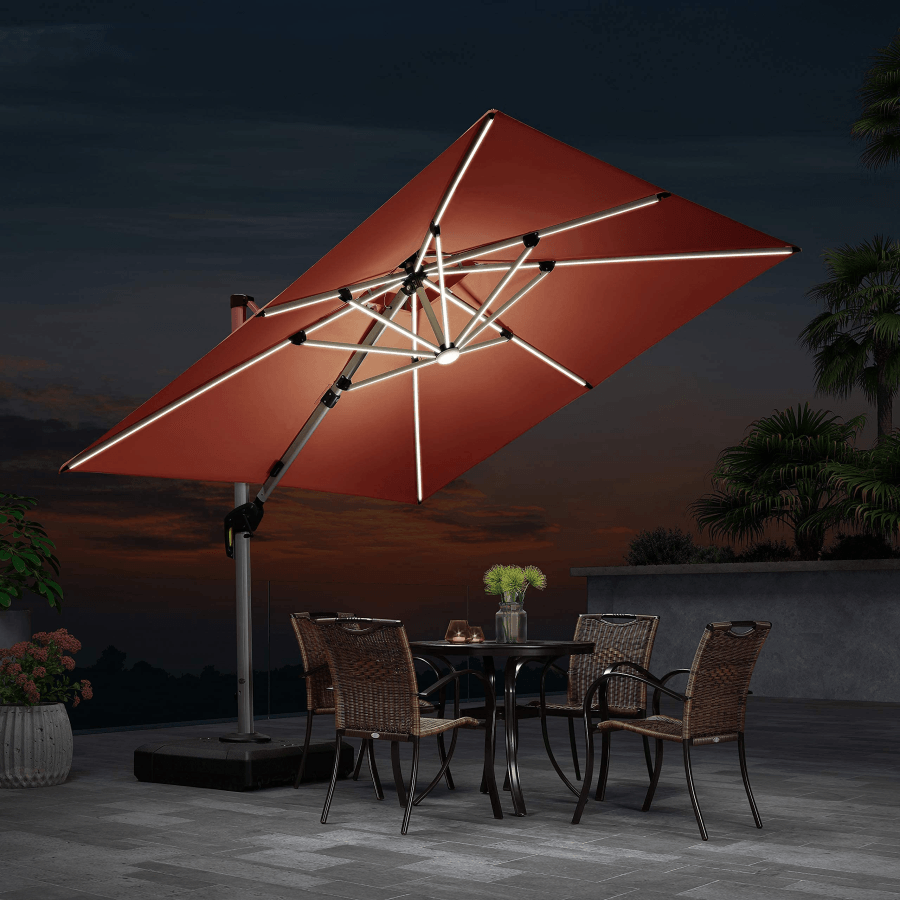 PURPLE LEAF Large Solar Yard Umbrellas Double Top Square Patio Umbrella with Lights