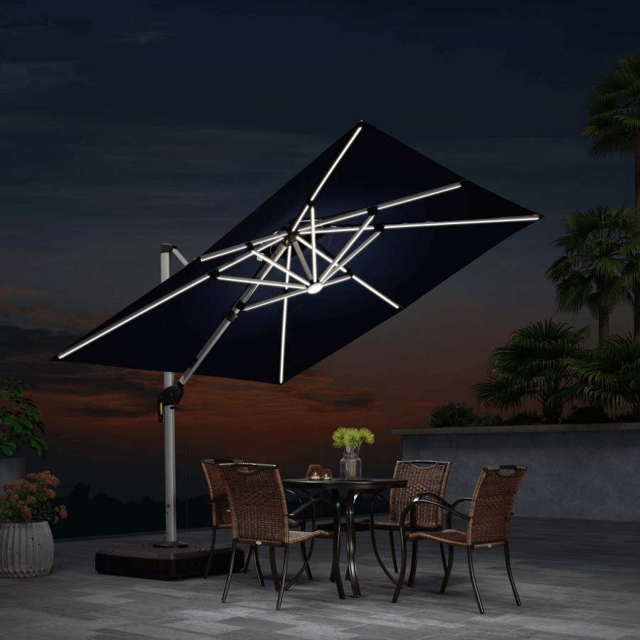 PURPLE LEAF Large Solar Yard Umbrellas Double Top Square Patio Umbrella with Lights