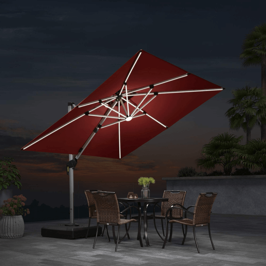 PURPLE LEAF Large Solar Yard Umbrellas Double Top Square Patio Umbrella with Lights