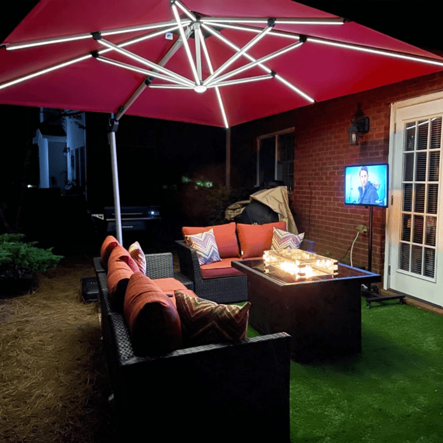 PURPLE LEAF Large Solar Yard Umbrellas Double Top Square Patio Umbrella with Lights