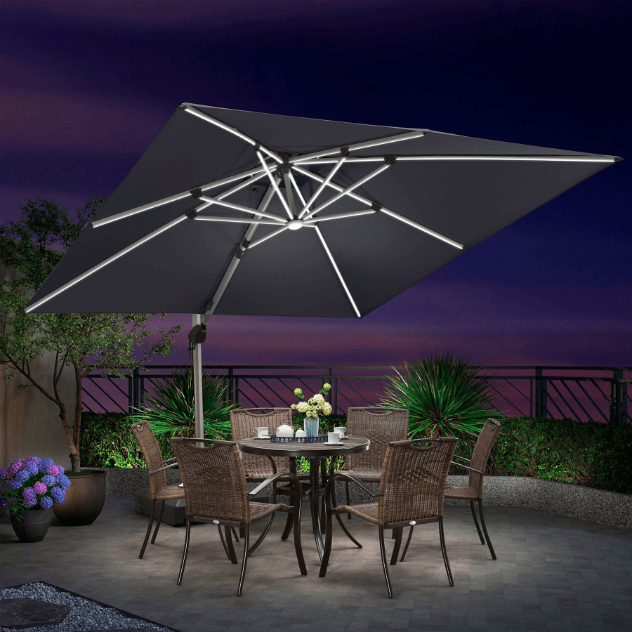 PURPLE LEAF Large Solar Yard Umbrellas Double Top Square Patio Umbrella with Lights