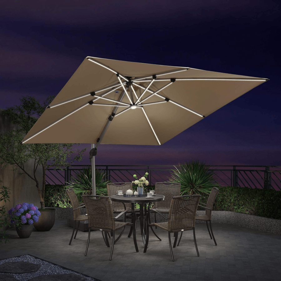 PURPLE LEAF Large Solar Yard Umbrellas Double Top Square Patio Umbrella with Lights