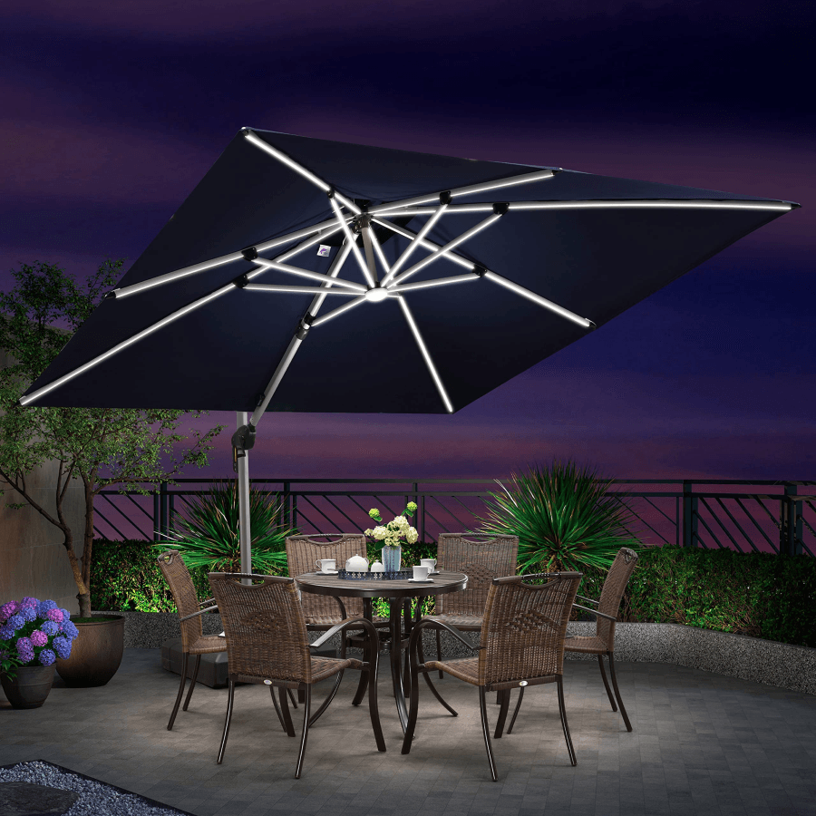 PURPLE LEAF Large Solar Yard Umbrellas Double Top Square Patio Umbrella with Lights