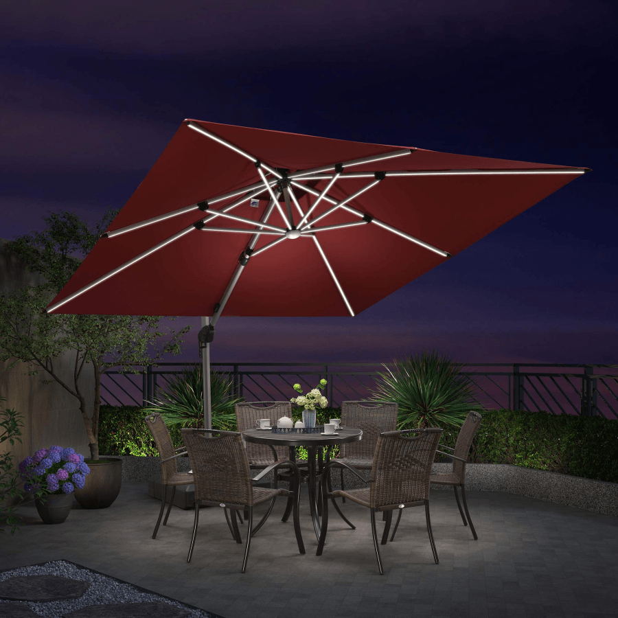 PURPLE LEAF Large Solar Yard Umbrellas Double Top Square Patio Umbrella with Lights