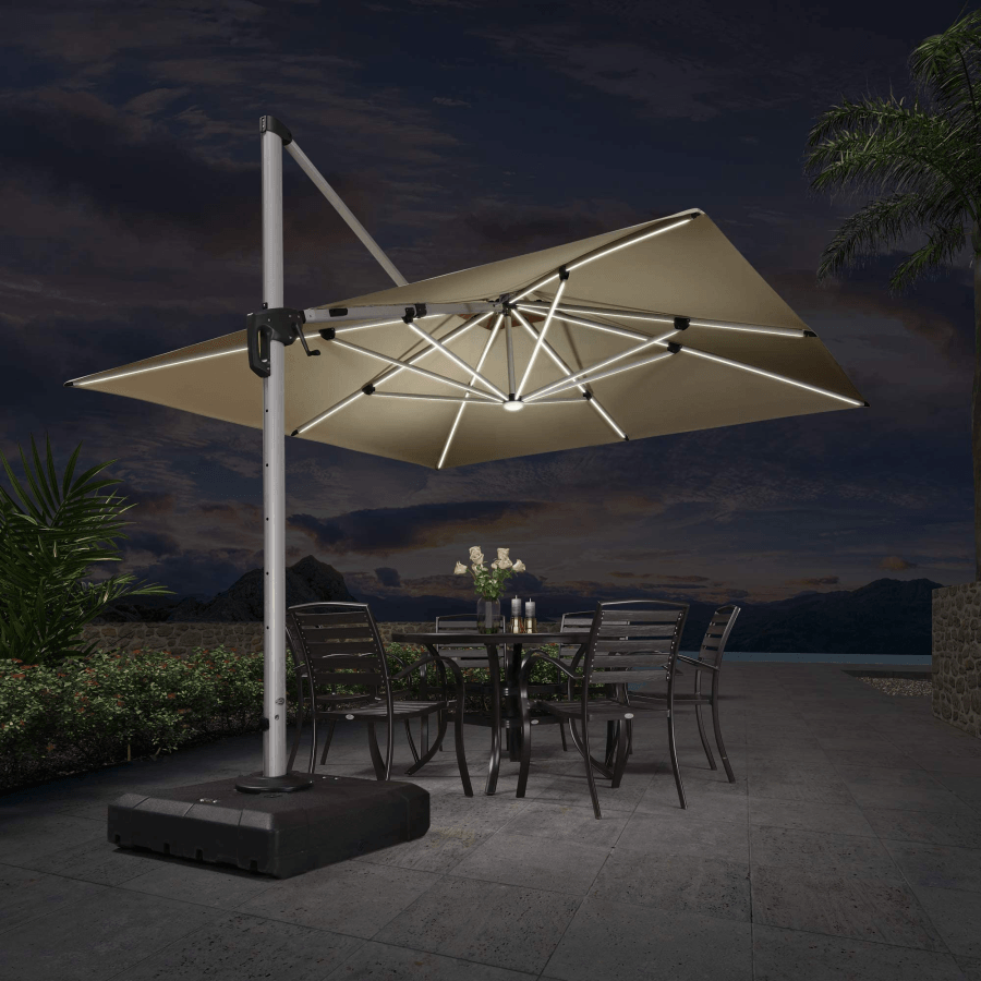 PURPLE LEAF Large Solar Yard Umbrellas Double Top Square Patio Umbrella with Lights