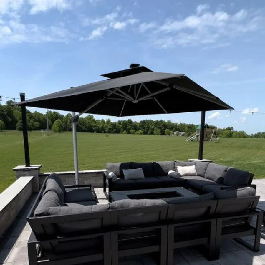PURPLE LEAF Square Cantilever Umbrella with Base, Outdoor Umbrellas with Lights