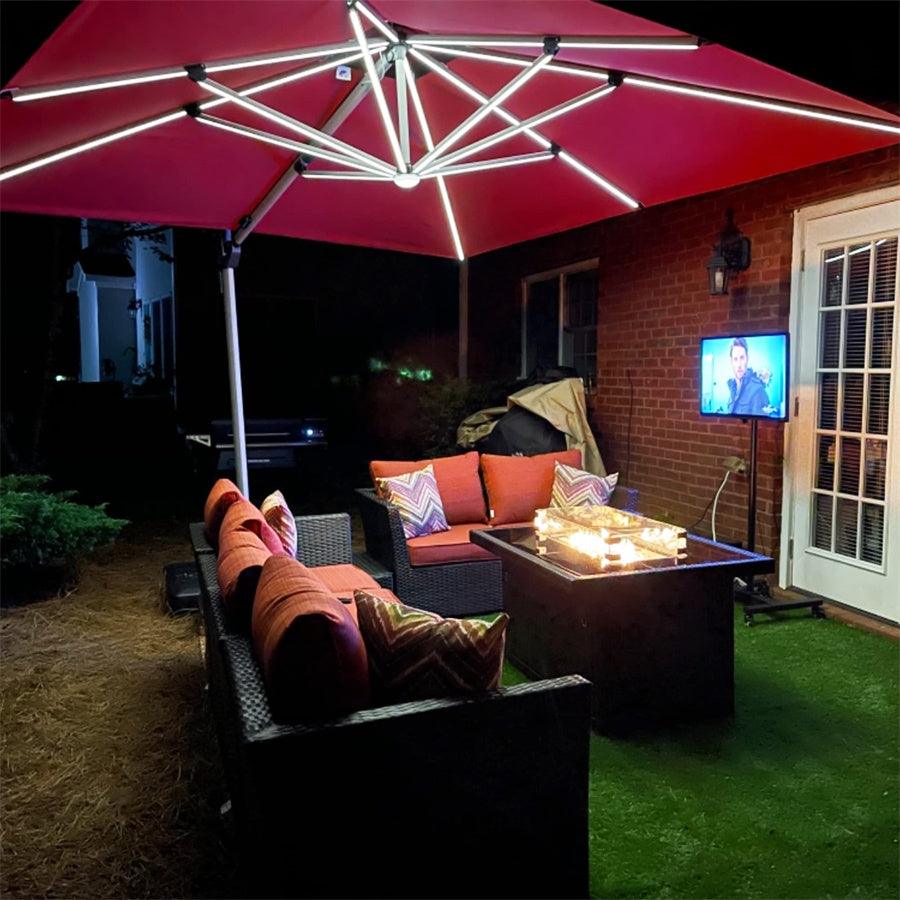PURPLE LEAF Large Solar Yard Umbrellas Double Top Square Patio Umbrella with Lights