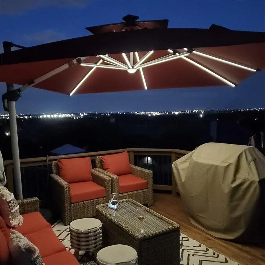 PURPLE LEAF Large Solar Yard Umbrellas Double Top Square Patio Umbrella with Lights