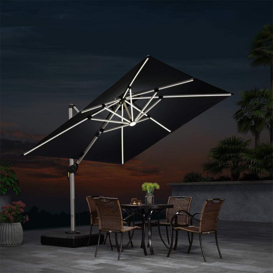 PURPLE LEAF Large Solar Yard Umbrellas Double Top Square Patio Umbrella with Lights