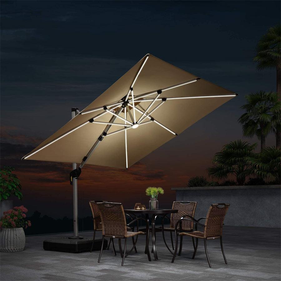 PURPLE LEAF Large Solar Yard Umbrellas Double Top Square Patio Umbrella with Lights