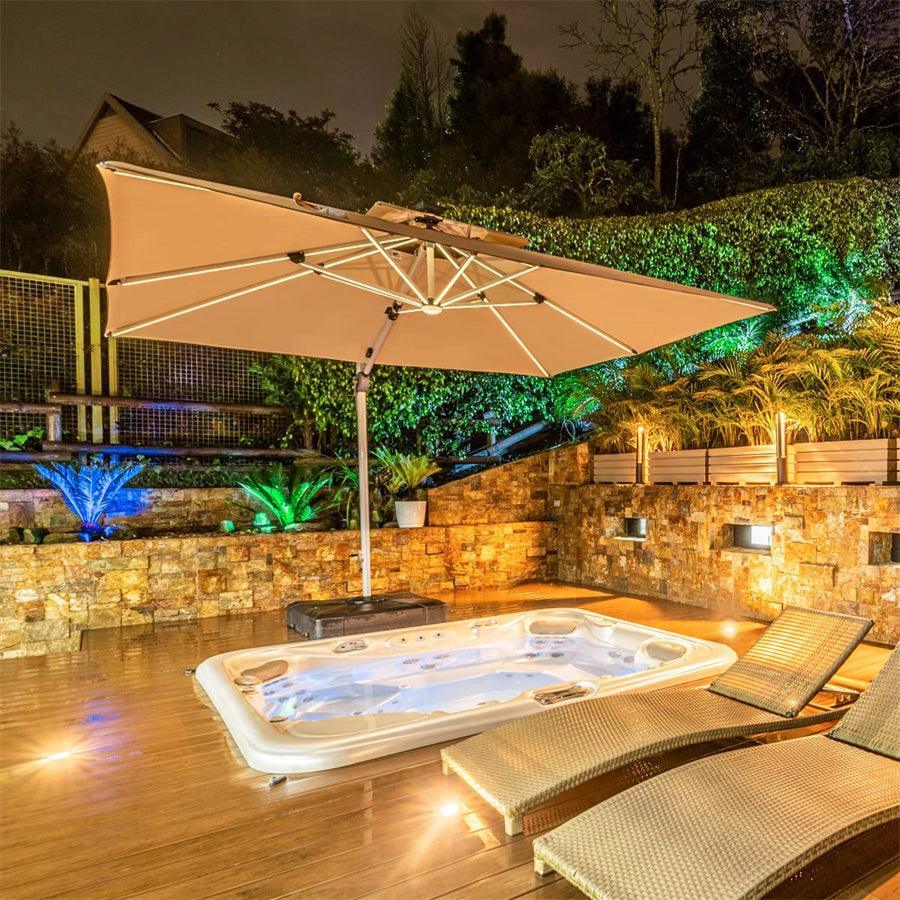 PURPLE LEAF Square Cantilever Umbrella with Base, Outdoor Umbrellas with Lights