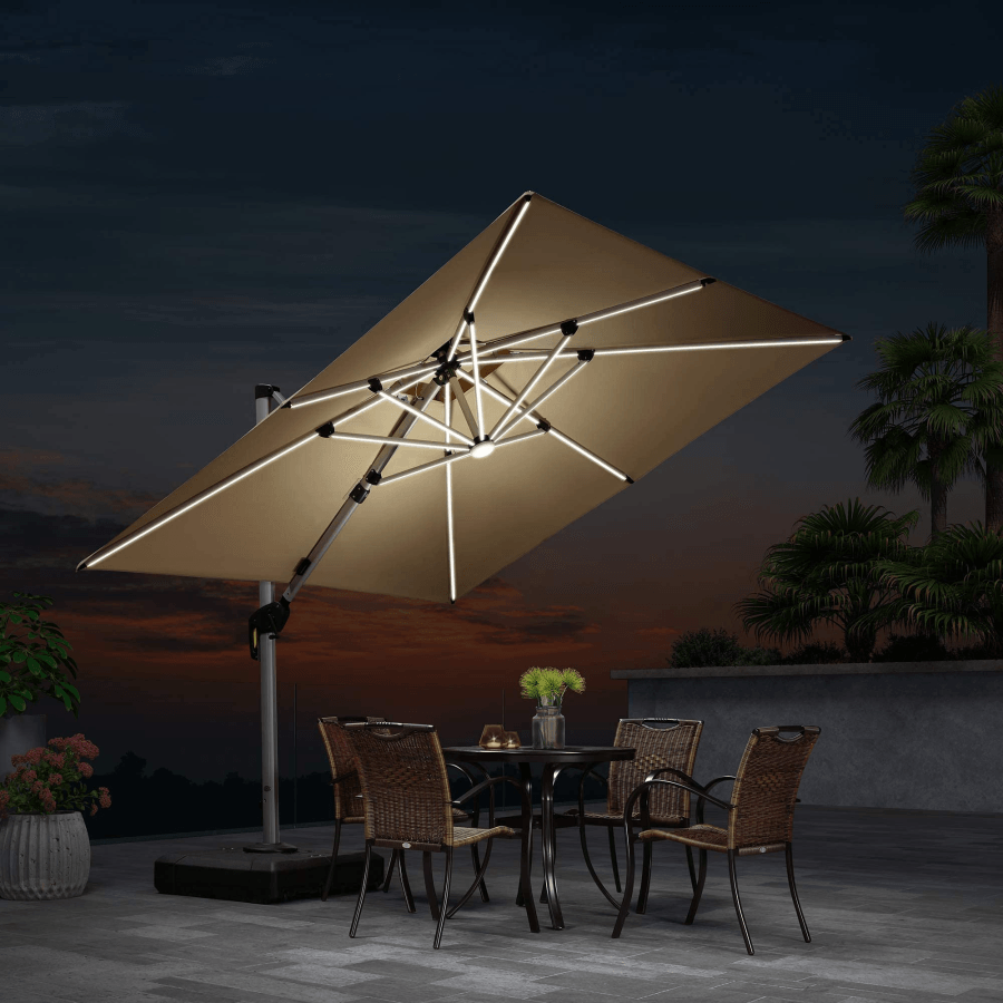 PURPLE LEAF Large Solar Yard Umbrellas Double Top Square Patio Umbrella with Lights