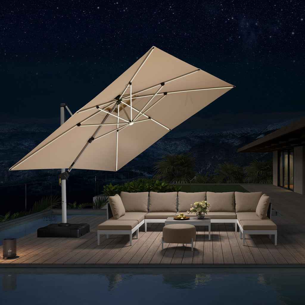 PURPLE LEAF Large Solar Yard Umbrellas Double Top Square Patio Umbrella with Lights