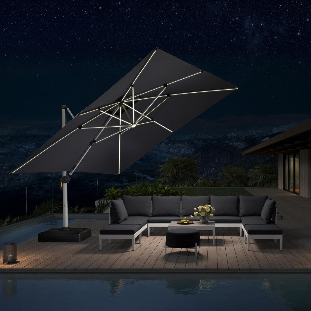 PURPLE LEAF Large Solar Yard Umbrellas Double Top Square Patio Umbrella with Lights