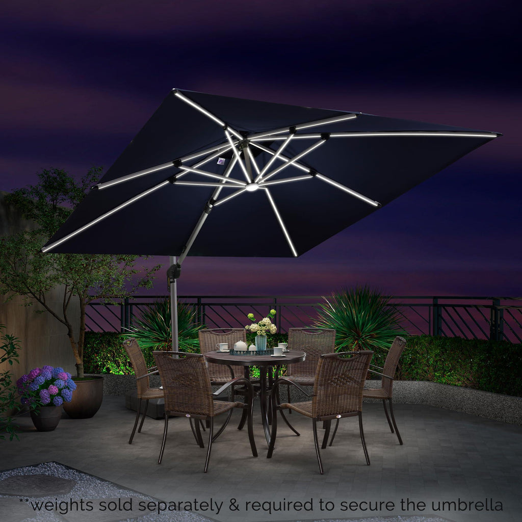 PURPLE LEAF Large Solar Yard Umbrellas Double Top Square Patio Umbrella with Lights