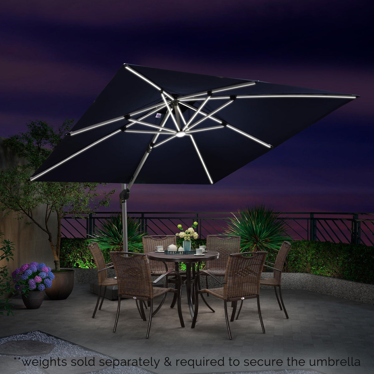 PURPLE LEAF Large Solar Yard Umbrellas Double Top Square Patio Umbrella with Lights