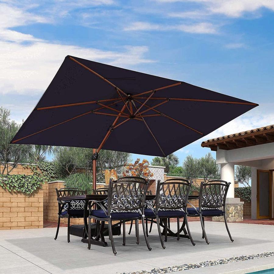 PURPLE LEAF 9 x 12 / 10 x 13 ft Rectangular Patio Umbrella Aluminum Cantilever Umbrella in Wood Color