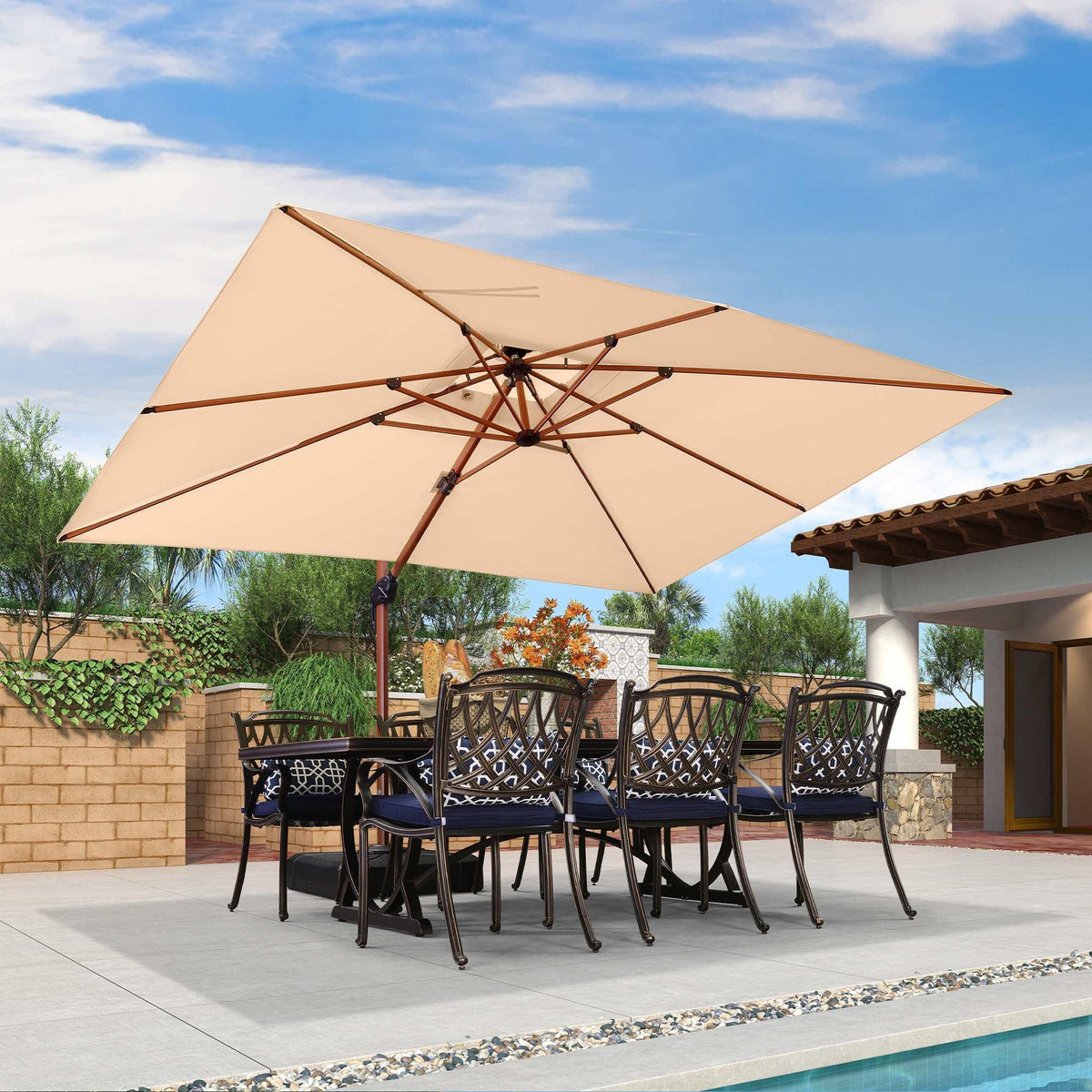 PURPLE LEAF 9 x 12 / 10 x 13 ft Rectangular Patio Umbrella Aluminum Cantilever Umbrella in Wood Color