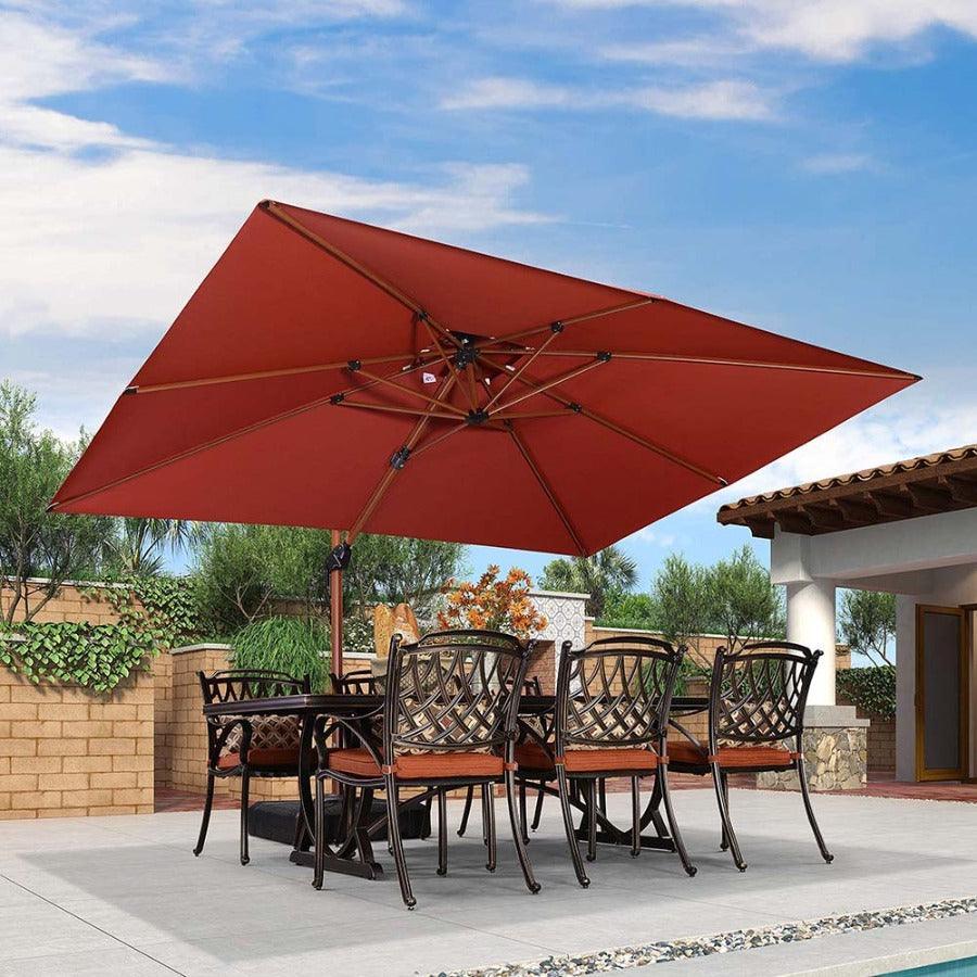 PURPLE LEAF 9 x 12 / 10 x 13 ft Rectangular Patio Umbrella Aluminum Cantilever Umbrella in Wood Color