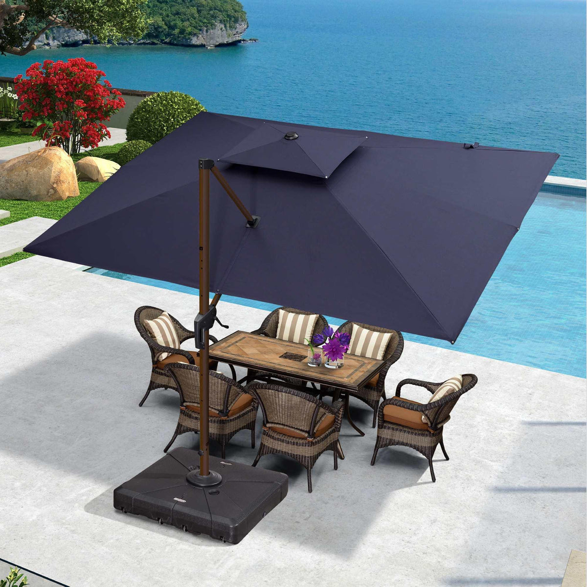PURPLE LEAF 9 x 12 / 10 x 13 ft Rectangular Patio Umbrella Aluminum Cantilever Umbrella in Wood Color