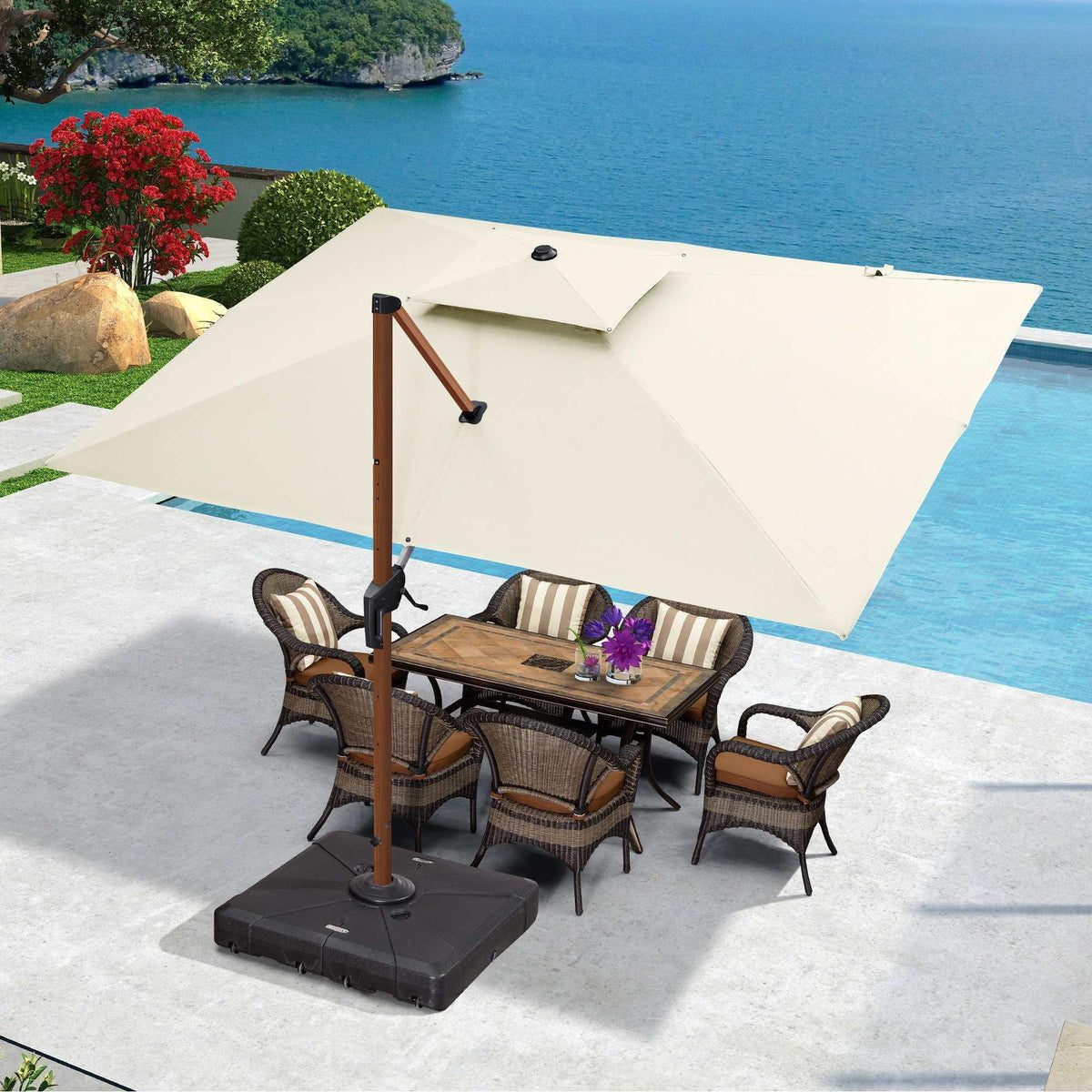 PURPLE LEAF 9 x 12 / 10 x 13 ft Rectangular Patio Umbrella Aluminum Cantilever Umbrella in Wood Color