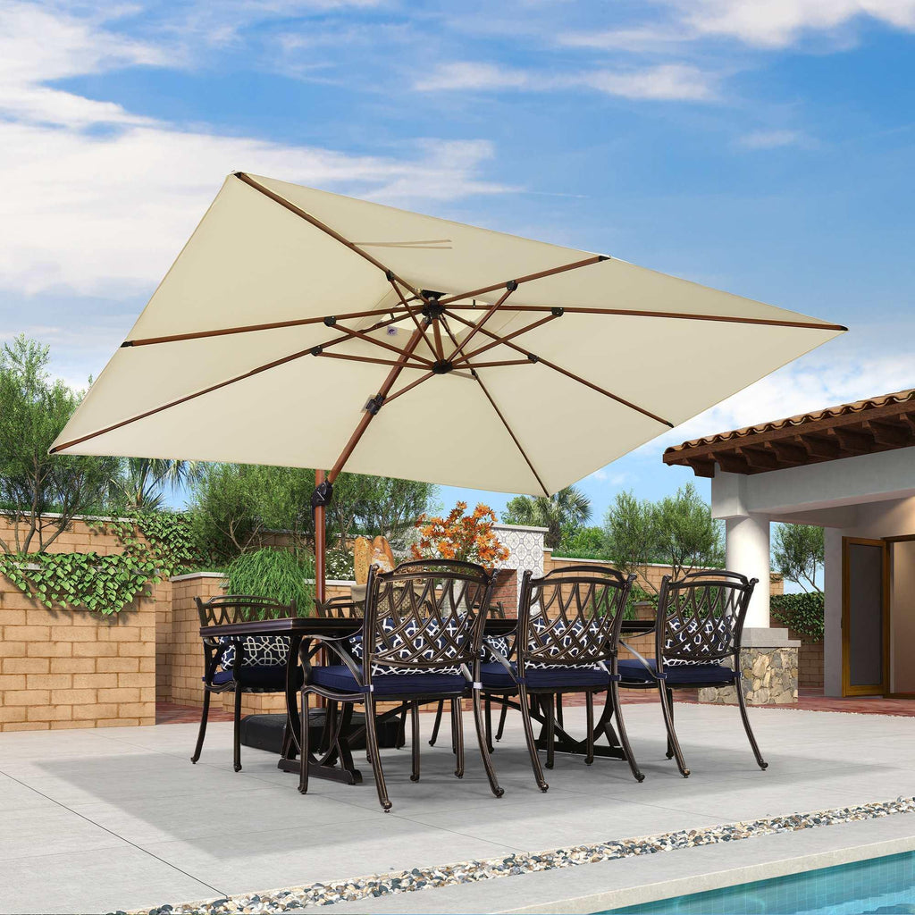 PURPLE LEAF 9 x 12 / 10 x 13 ft Rectangular Patio Umbrella Aluminum Cantilever Umbrella in Wood Color
