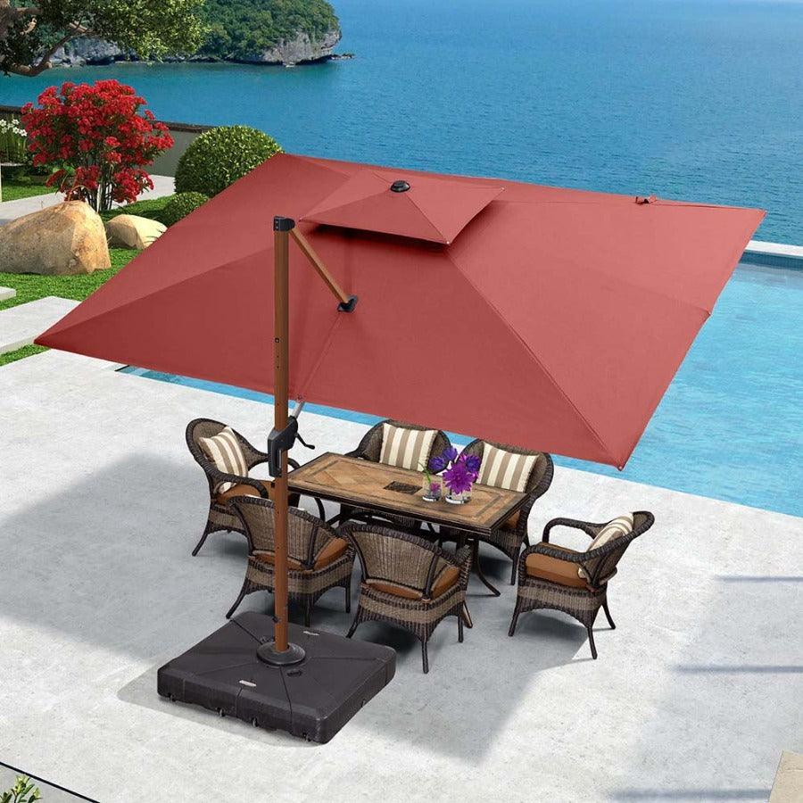 PURPLE LEAF 9 x 12 / 10 x 13 ft Rectangular Patio Umbrella Aluminum Cantilever Umbrella in Wood Color