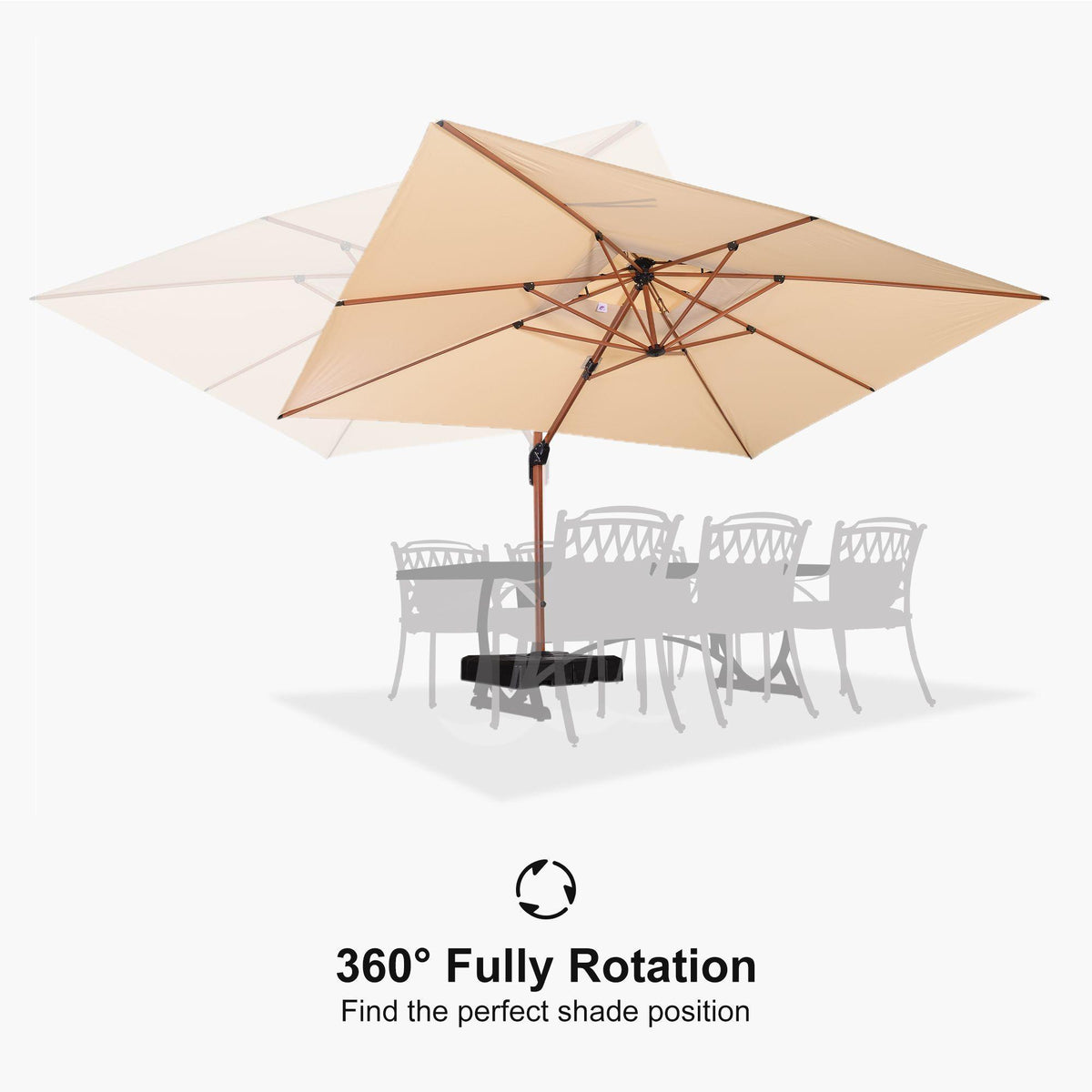 PURPLE LEAF 9 x 12 / 10 x 13 ft Rectangular Patio Umbrella Aluminum Cantilever Umbrella in Wood Color