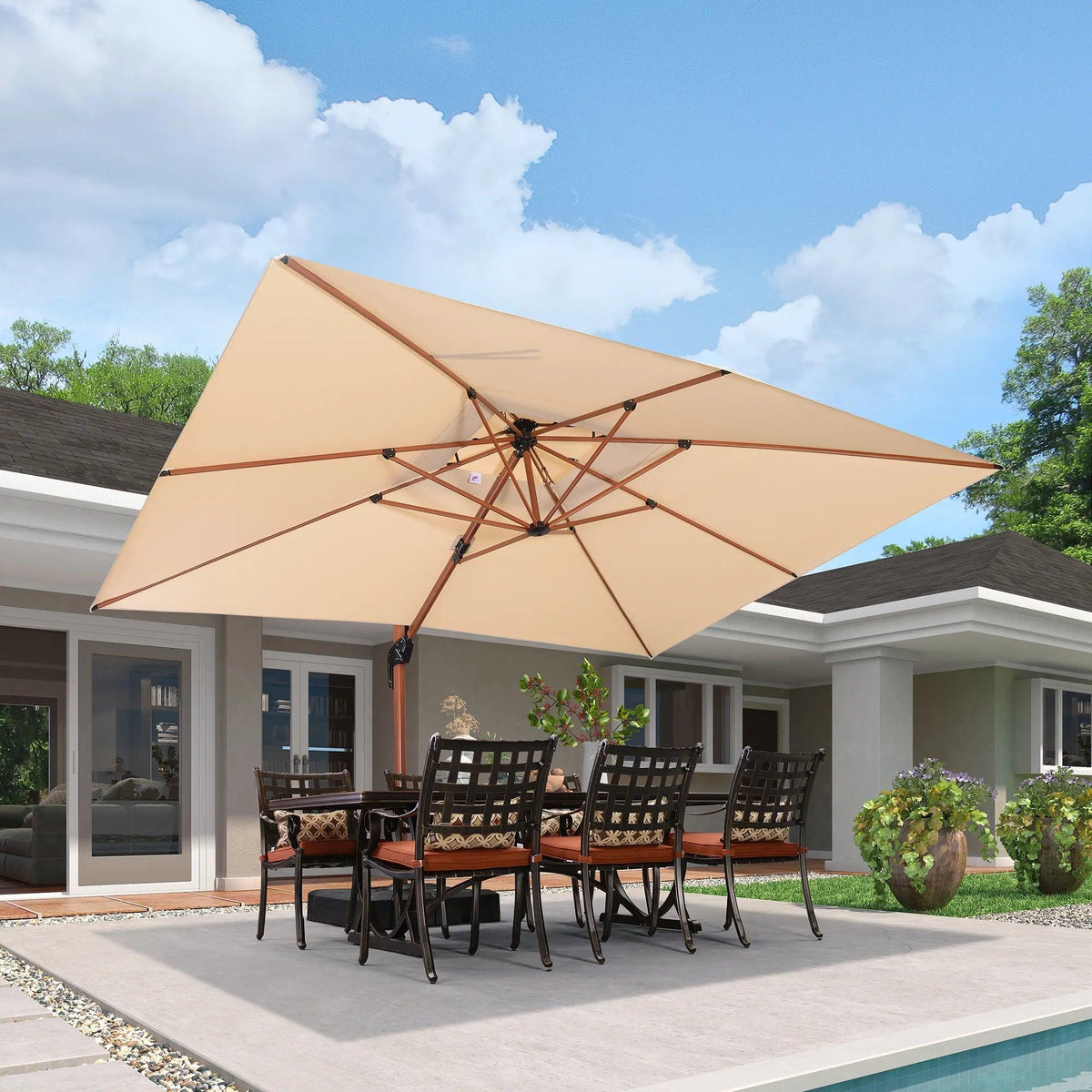 PURPLE LEAF 9 x 12 / 10 x 13 ft Rectangular Patio Umbrella Aluminum Cantilever Umbrella in Wood Color