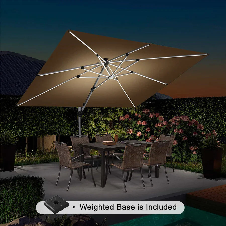 PURPLE LEAF Rectangular Cantilever Umbrella with Base, Outdoor Umbrellas with Lights