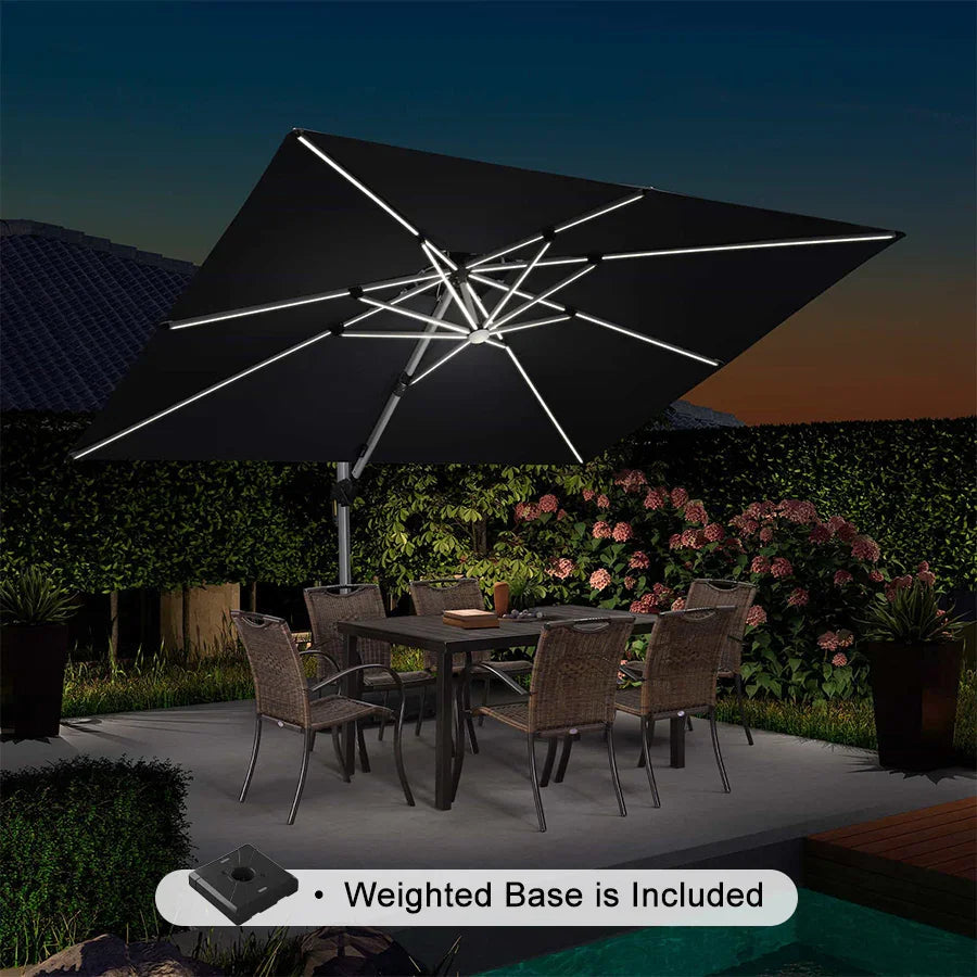 PURPLE LEAF Rectangular Cantilever Umbrella with Base, Outdoor Umbrellas with Lights