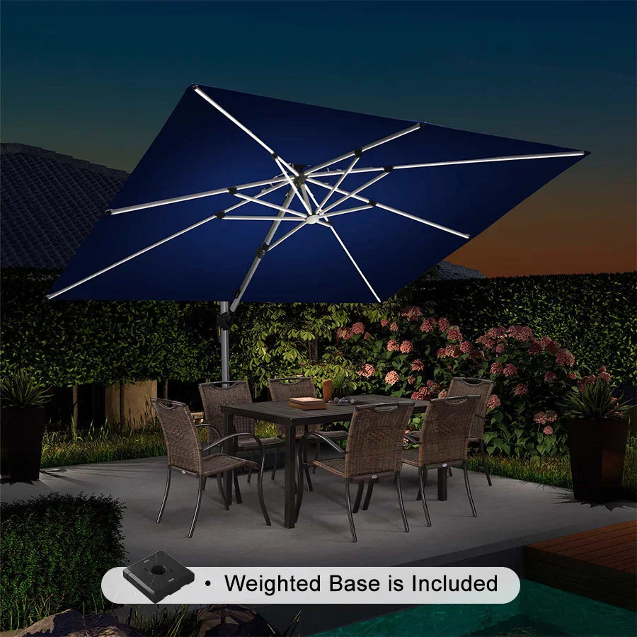 PURPLE LEAF Rectangular Cantilever Umbrella with Base, Outdoor Umbrellas with Lights