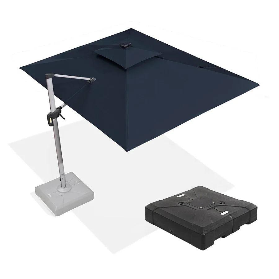PURPLE LEAF Rectangular Cantilever Umbrella with Base, Outdoor Umbrellas with Lights