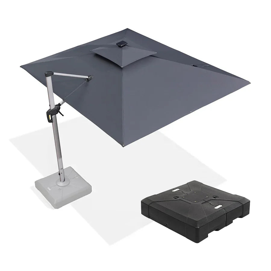 PURPLE LEAF Rectangular Cantilever Umbrella with Base, Outdoor Umbrellas with Lights
