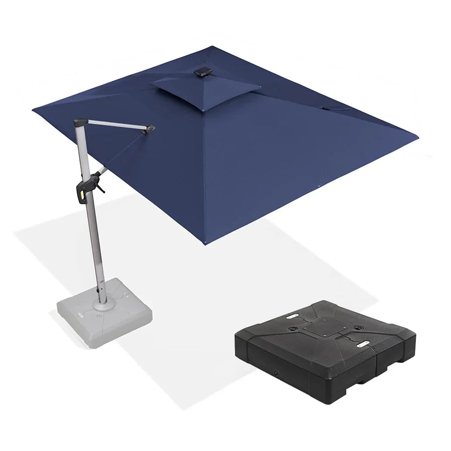 PURPLE LEAF Rectangular Cantilever Umbrella with Base, Outdoor Umbrellas with Lights