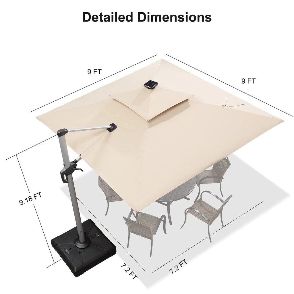 PURPLE LEAF Square Cantilever Umbrella with Base, Outdoor Umbrellas with Lights