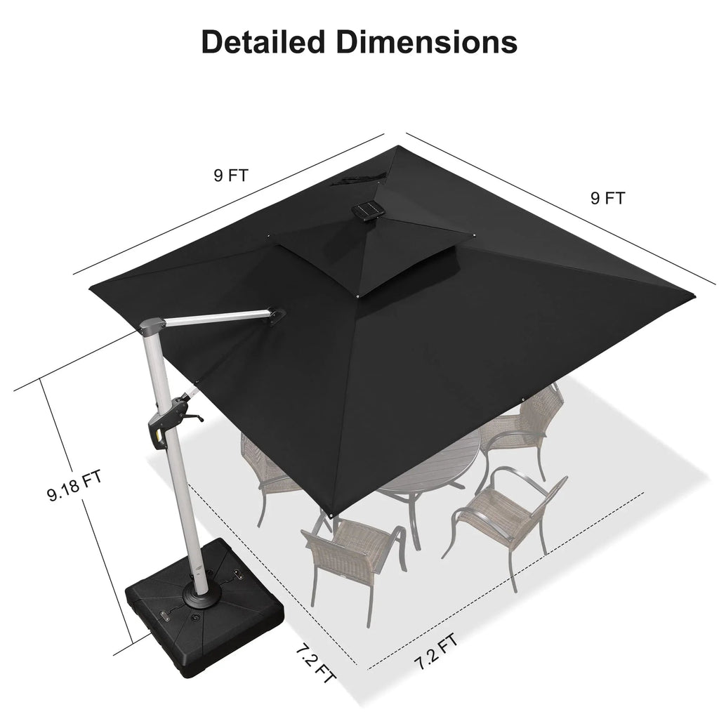 PURPLE LEAF Square Cantilever Umbrella with Base, Outdoor Umbrellas with Lights