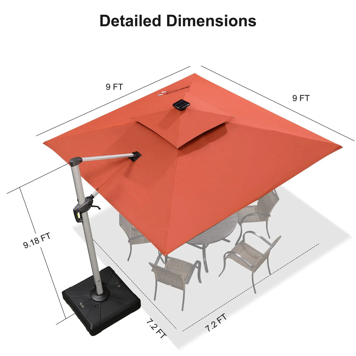 PURPLE LEAF Square Cantilever Umbrella with Base, Outdoor Umbrellas with Lights