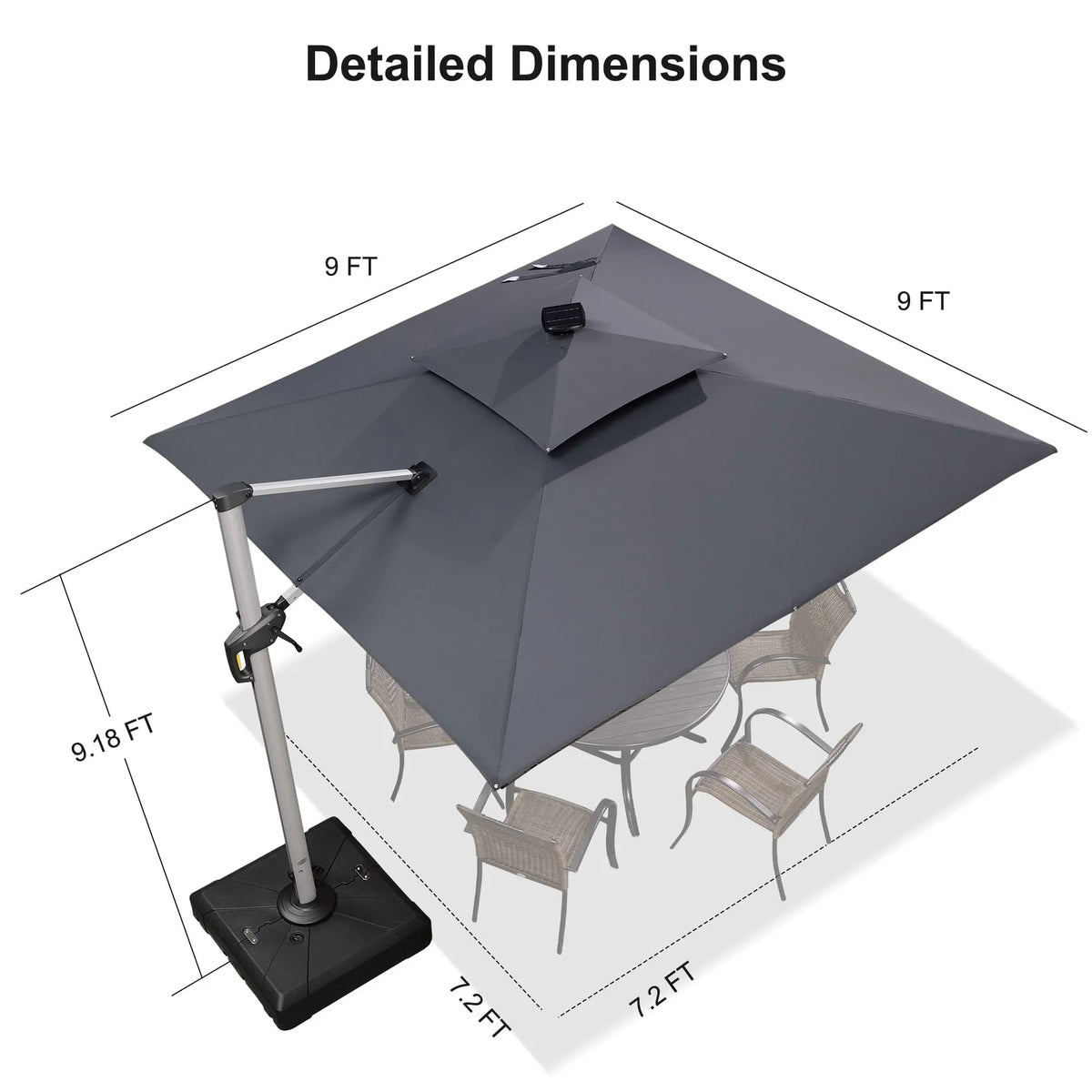 PURPLE LEAF Square Cantilever Umbrella with Base, Outdoor Umbrellas with Lights
