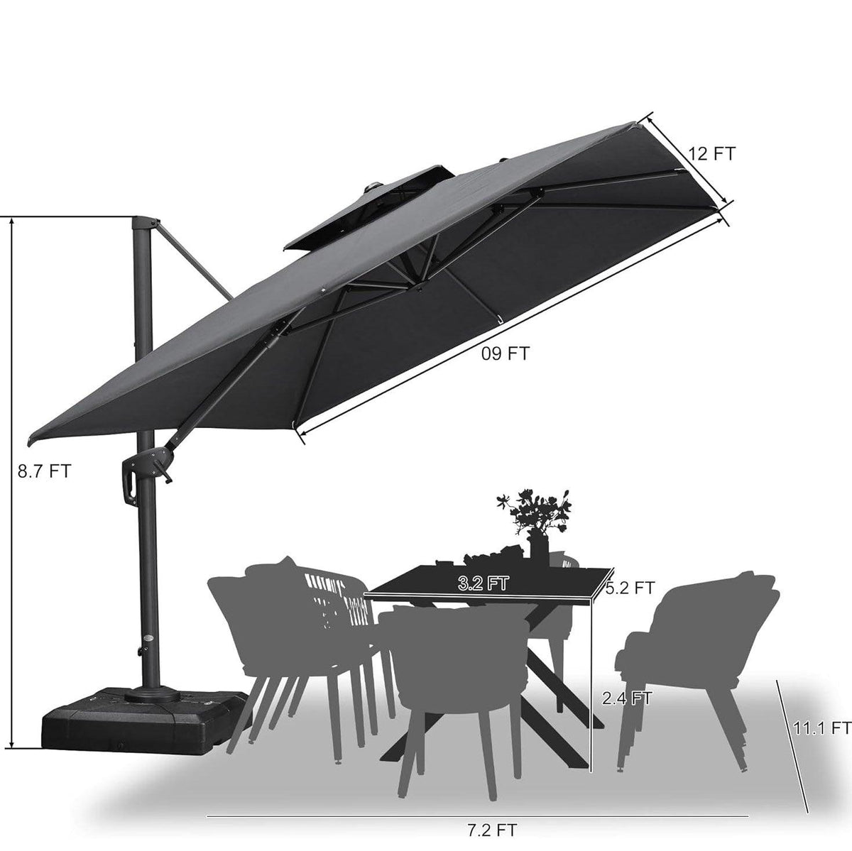 PURPLE LEAF Eco-friendly Fade Resistant Patio Umbrella High Quality Cantilever Umbrella