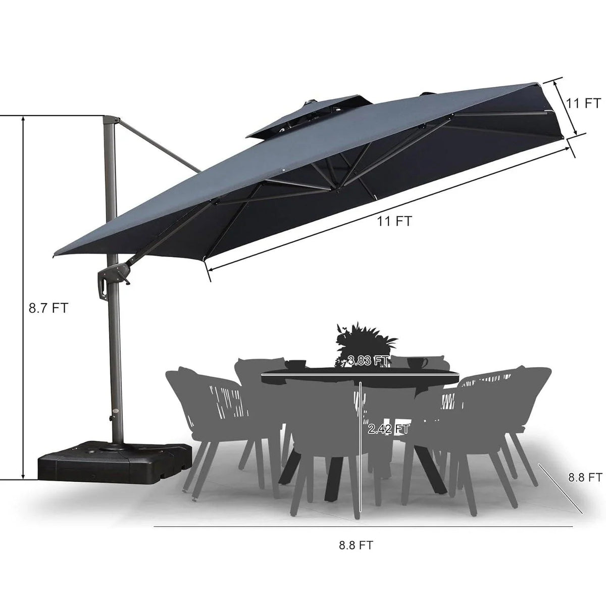 PURPLE LEAF UV50+ Fade Resistant Cantilever Umbrella, Patio Umbrellas with Base