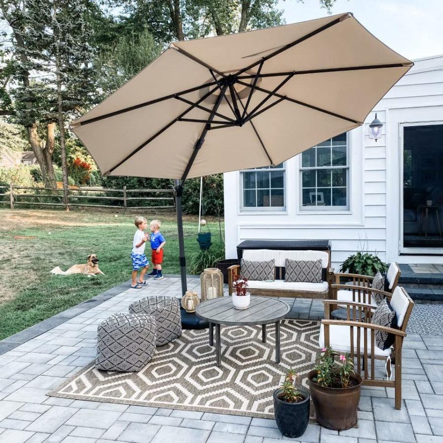 PURPLE LEAF Affordable Outdoor Umbrella with Base, Round Cantilever Umbrella for Garden