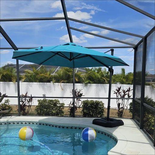PURPLE LEAF Affordable Outdoor Umbrella with Base, Round Cantilever Umbrella for Garden