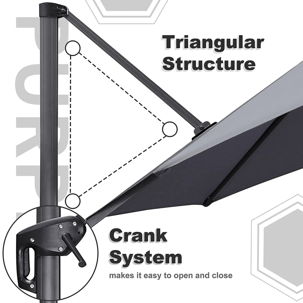 PURPLE LEAF Affordable Outdoor Umbrella with Base, Round Cantilever Umbrella for Garden
