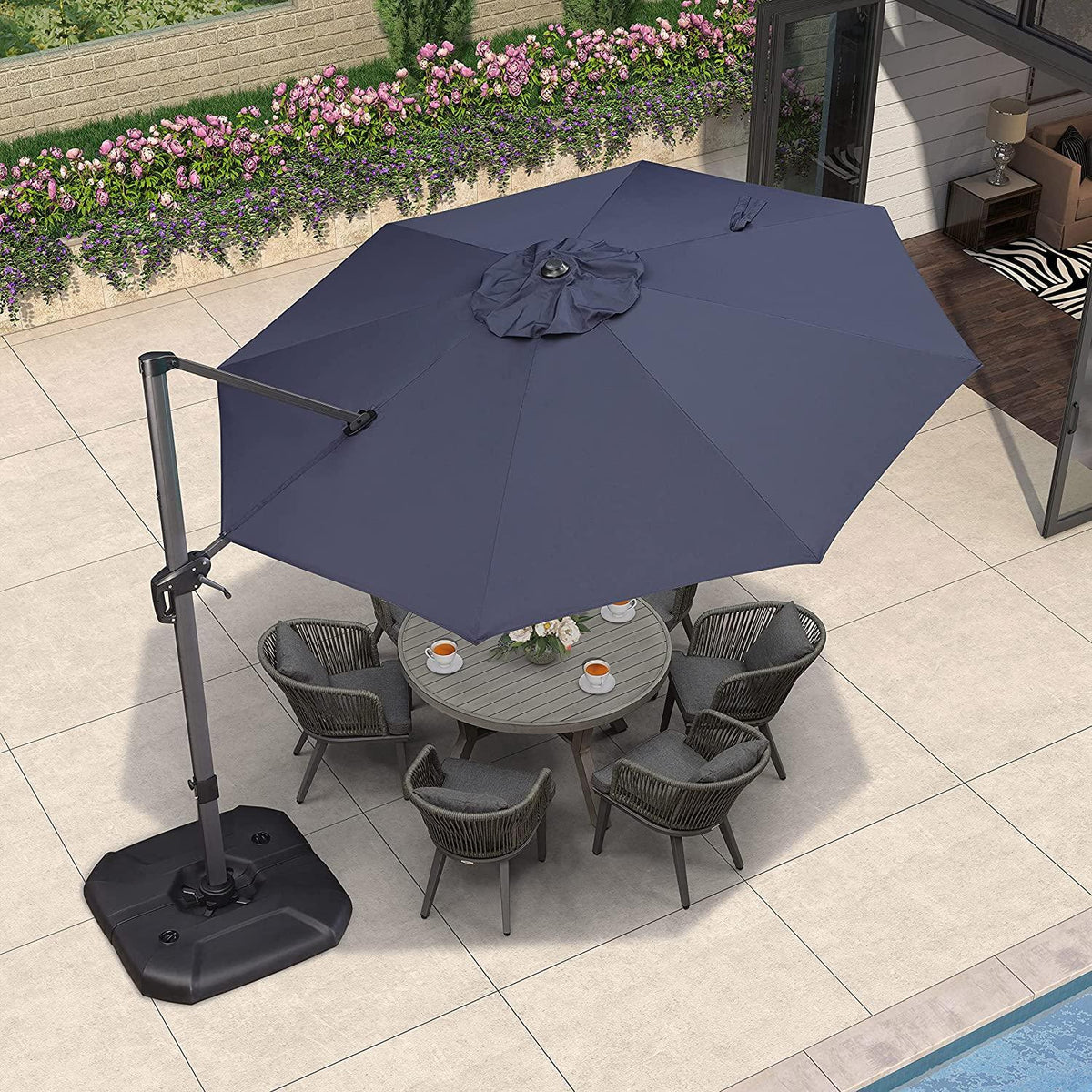 PURPLE LEAF Affordable Outdoor Umbrella with Base, Round Cantilever Umbrella for Garden