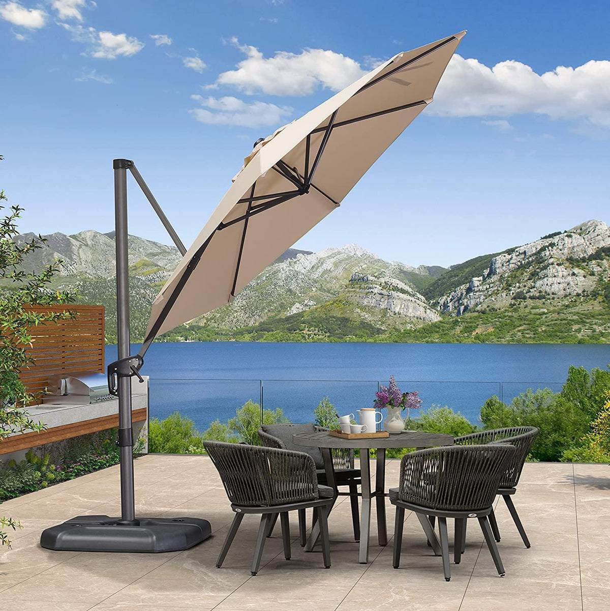 PURPLE LEAF Affordable Outdoor Umbrella with Base, Round Cantilever Umbrella for Garden