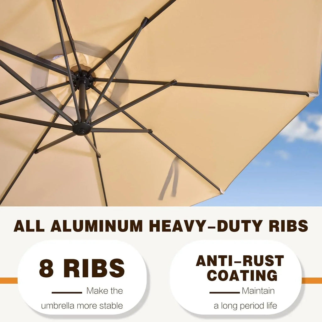 PURPLE LEAF Affordable Outdoor Umbrella with Base, Round Cantilever Umbrella for Garden