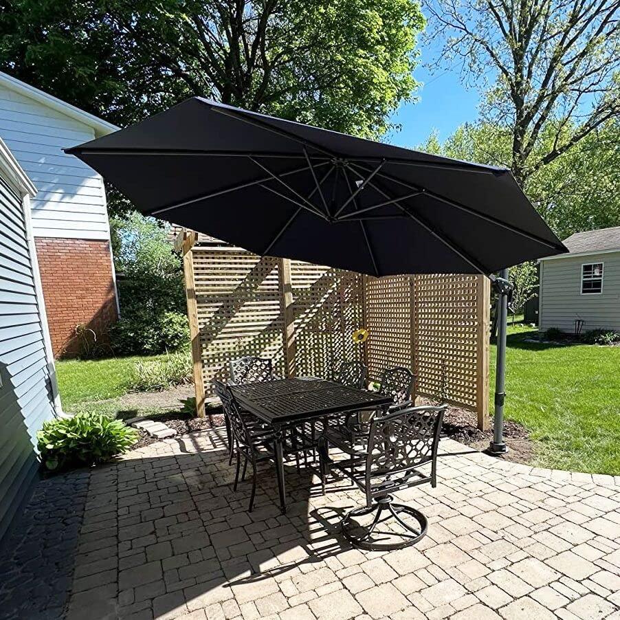 PURPLE LEAF Affordable Outdoor Umbrella with Base, Round Cantilever Umbrella for Garden