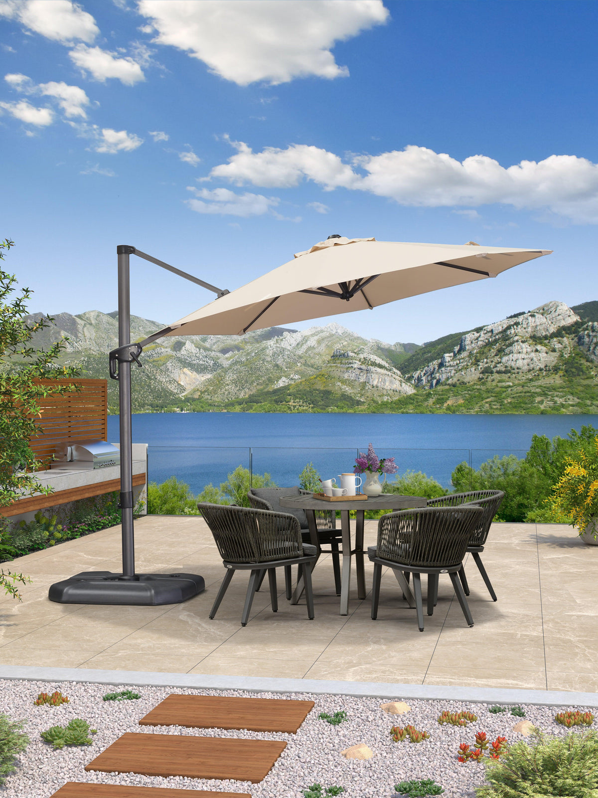 PURPLE LEAF Affordable Outdoor Umbrella with Base, Round Cantilever Umbrella for Garden